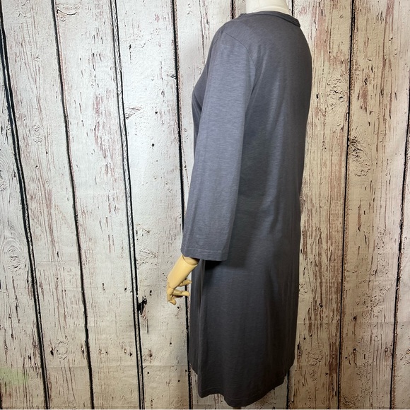 Garnet Hill Trapeze Grey Teal Jersey Swing Shift Dress Scoop Neck LARGE GUC - Picture 6 of 12